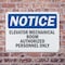 Signmission Elevator Mechanical Room Authorized Personnel Only OSHA Notice Sign, Plastic, 14in W x 10in L, 2PK OS-2PACK-NS-P-1014-L-11733 - alternate 2